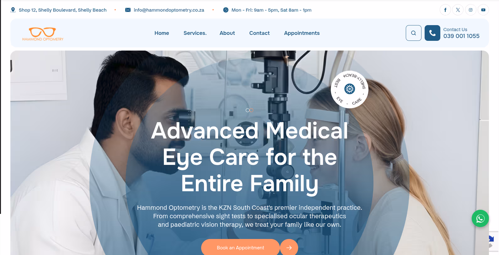 Screenshot of the Hammond Optometry website
