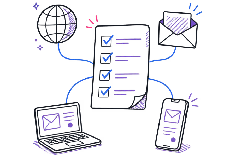 Illustration showing the setup steps for a business email account.