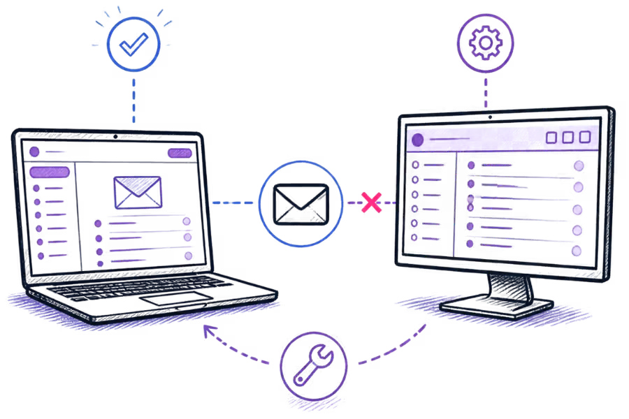 Illustration comparing webmail and an email application connection.