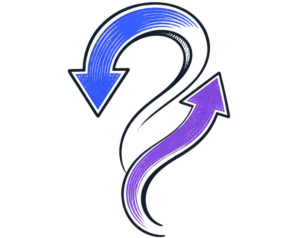 Two directional arrows forming a question mark